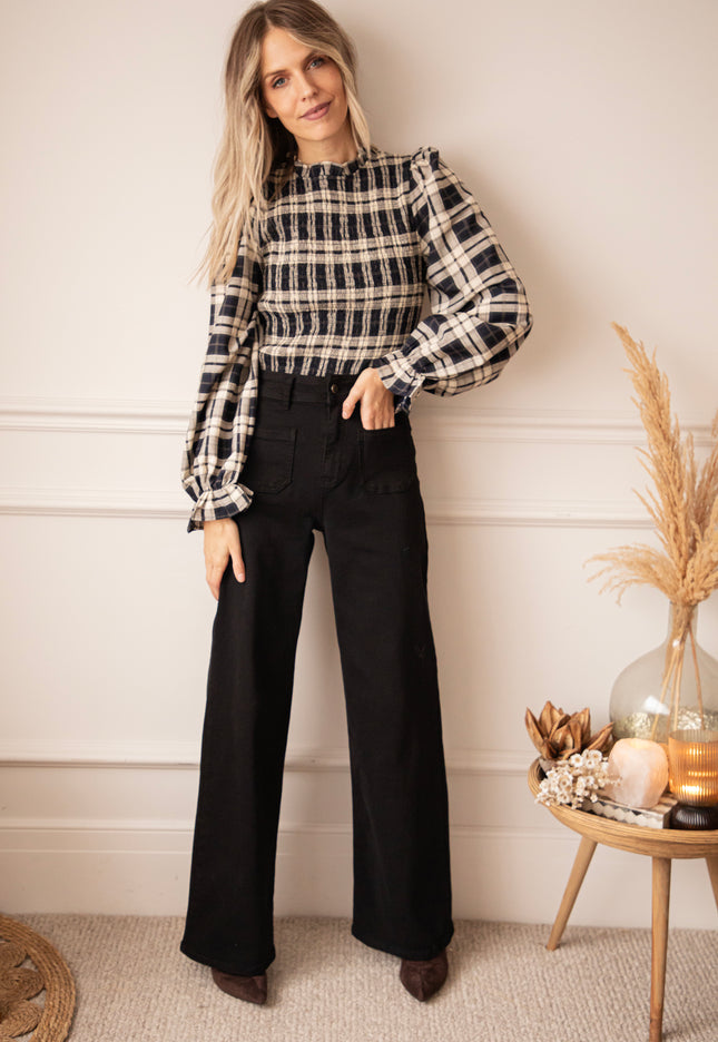Bluse - Meet Me In Plaid - Marine/Beige