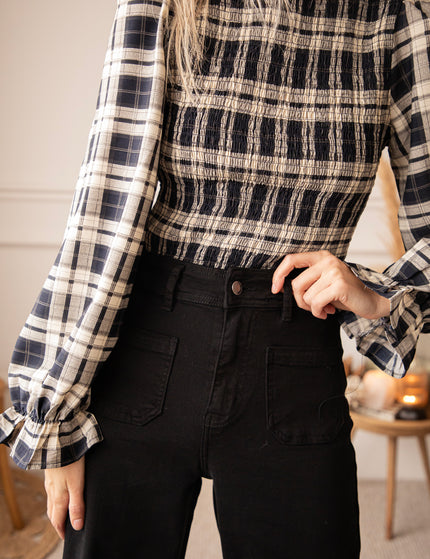 Bluse - Meet Me In Plaid - Marine/Beige