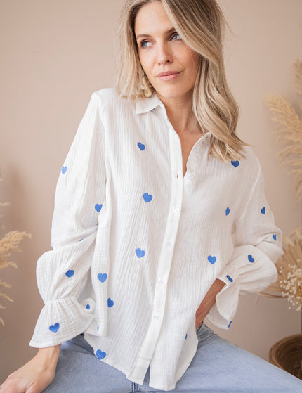 With All My Heart White/Dark Blue - Blouse