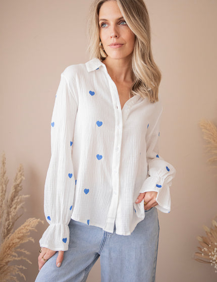 With All My Heart White/Dark Blue - Blouse