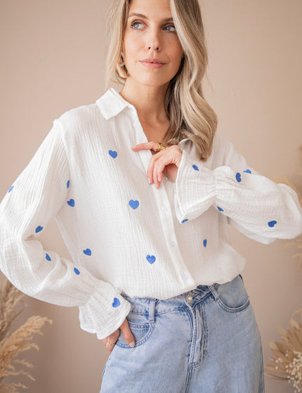 With All My Heart White/Dark Blue - Blouse