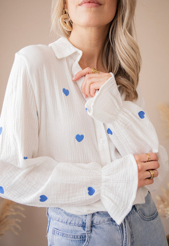 With All My Heart White/Dark Blue - Blouse