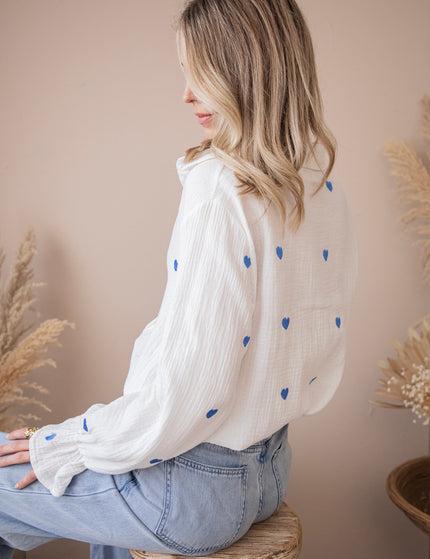 With All My Heart White/Dark Blue - Blouse