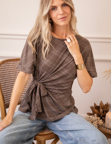 T-Shirt - Checked Charm - Braun