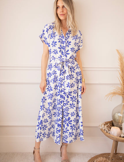 Bloom Oasis White/Dark Blue - Maxi Dress