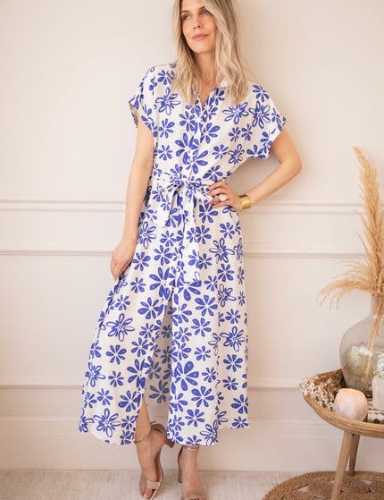 Bloom Oasis White/Dark Blue - Maxi Dress