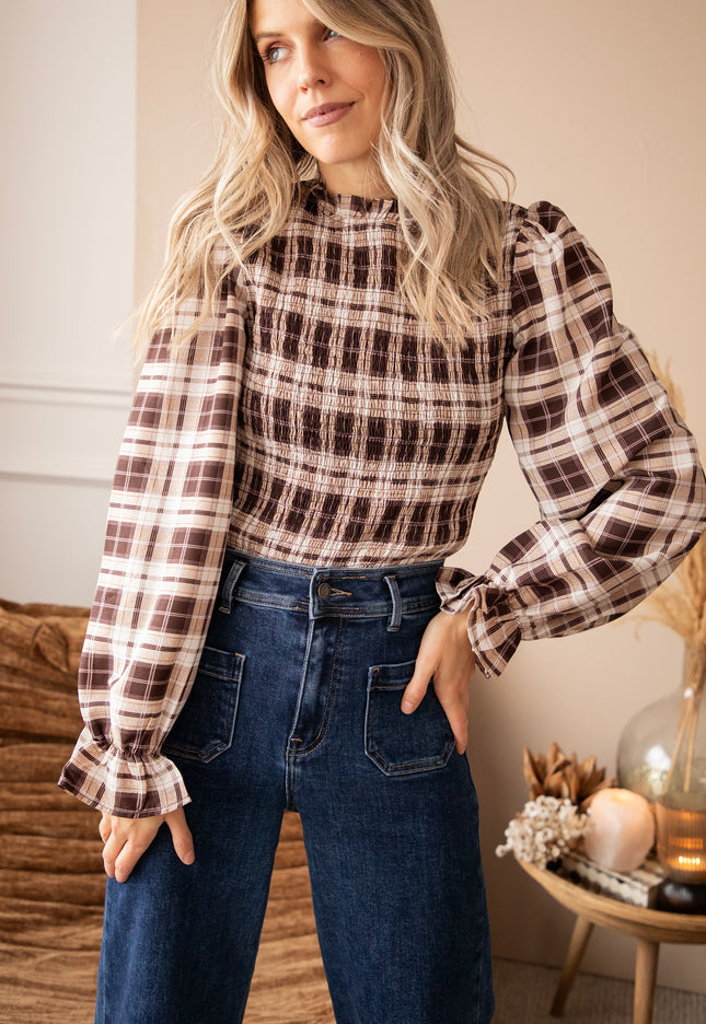 Bluse - Meet Me In Plaid - Braun/Beige