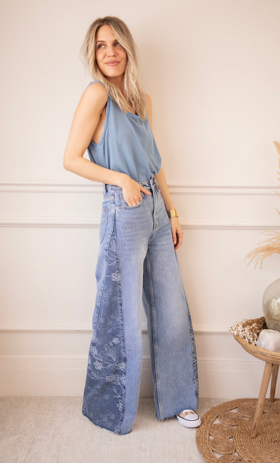 Wide Side Bloom Blue - Jeans