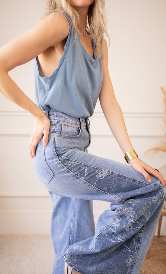 Wide Side Bloom Blue - Jeans