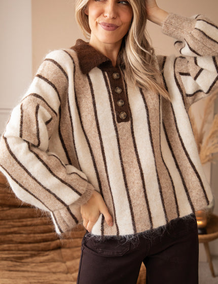 Cozy Up Stripes Taupe/Brown - Trui
