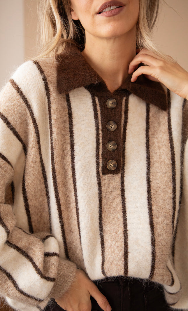 Cozy Up Stripes Taupe/Brown - Trui