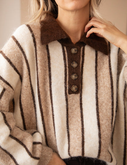 Cozy Up Stripes Taupe/Brown - Trui