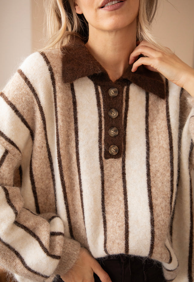 Pullover - Cozy Up Stripes - Taupe/Braun