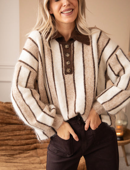 Cozy Up Stripes Taupe/Brown - Trui