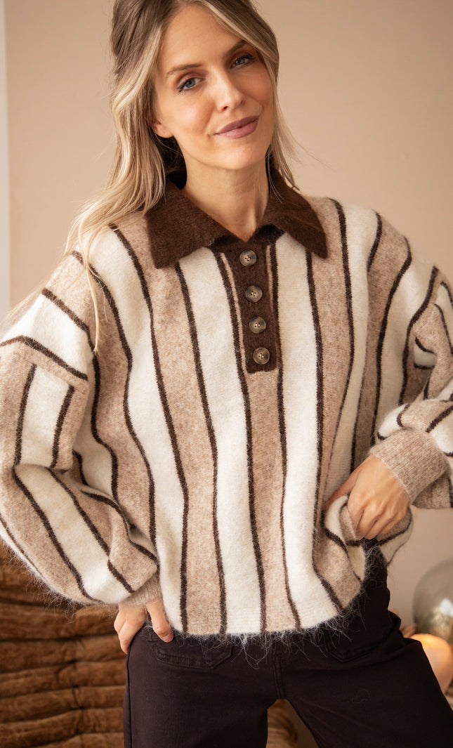 Cozy Up Stripes Taupe/Brown - Trui