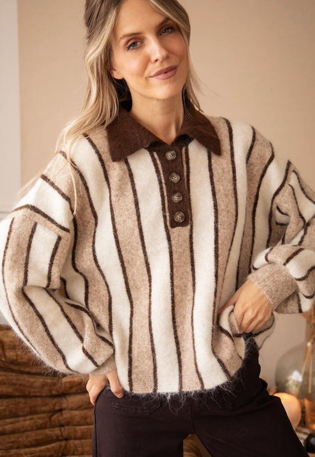 Pullover - Cozy Up Stripes - Taupe/Braun