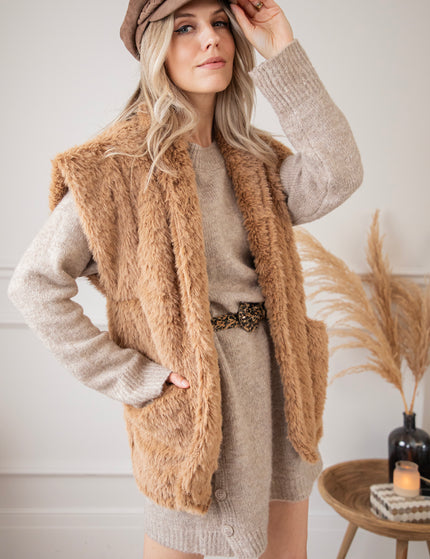 Ärmellose Jacke - Furry Much Love - Camel