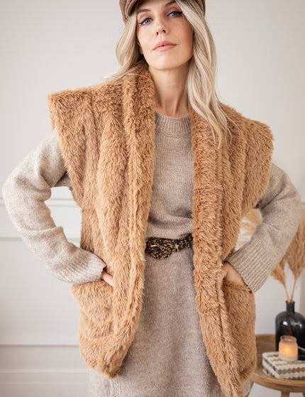 Ärmellose Jacke - Furry Much Love - Camel