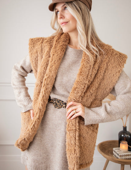 Ärmellose Jacke - Furry Much Love - Camel