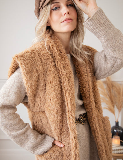 Ärmellose Jacke - Furry Much Love - Camel