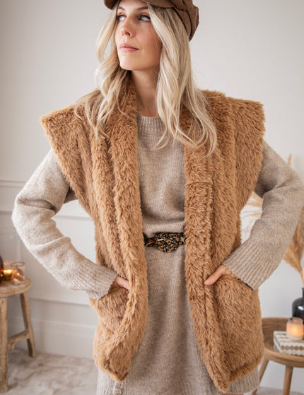 Ärmellose Jacke - Furry Much Love - Camel