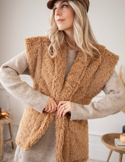 Ärmellose Jacke - Furry Much Love - Camel