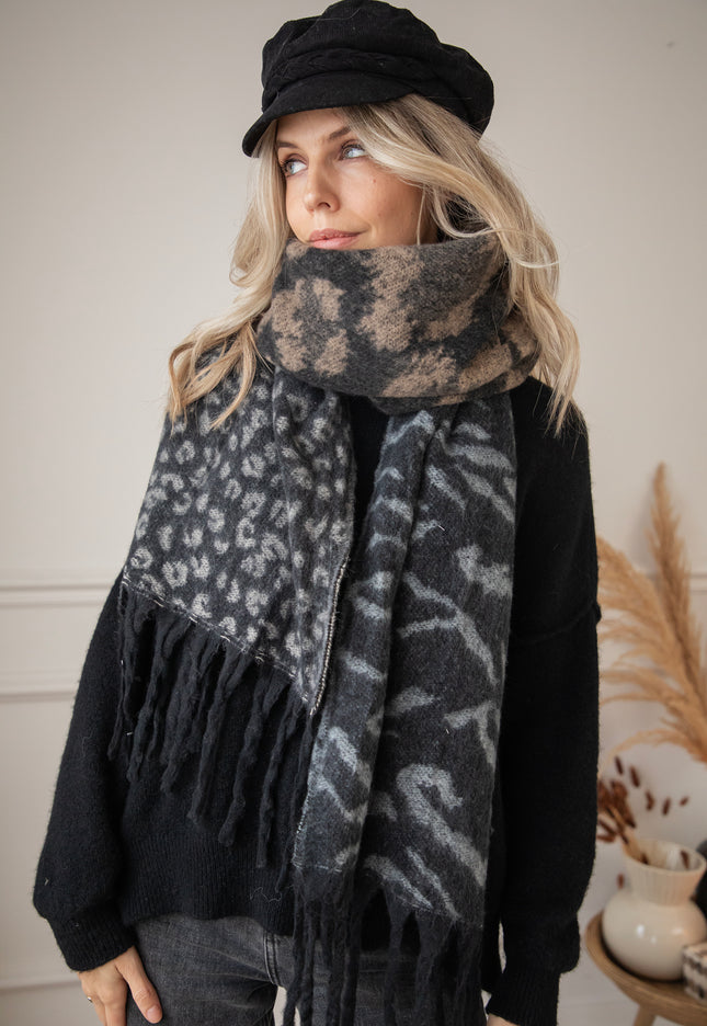 Two Sided Spots Black/Beige - Scarf