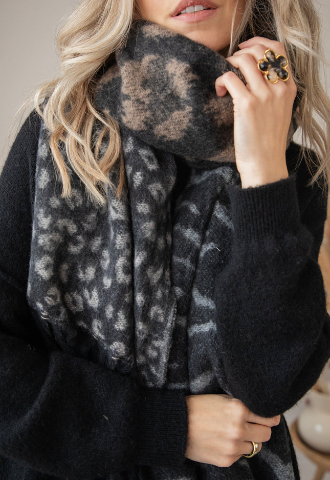 Two Sided Spots Black/Beige - Scarf