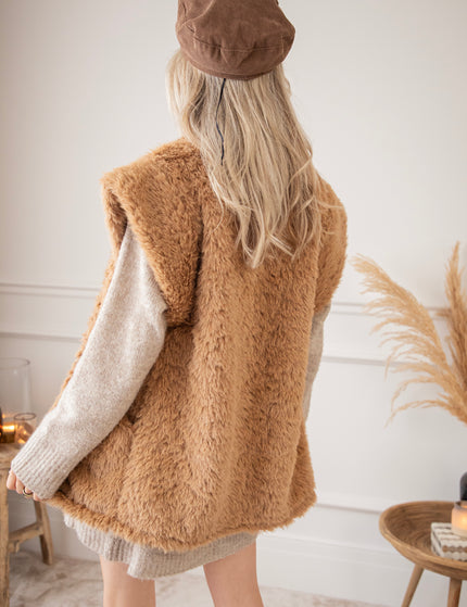 Ärmellose Jacke - Furry Much Love - Camel