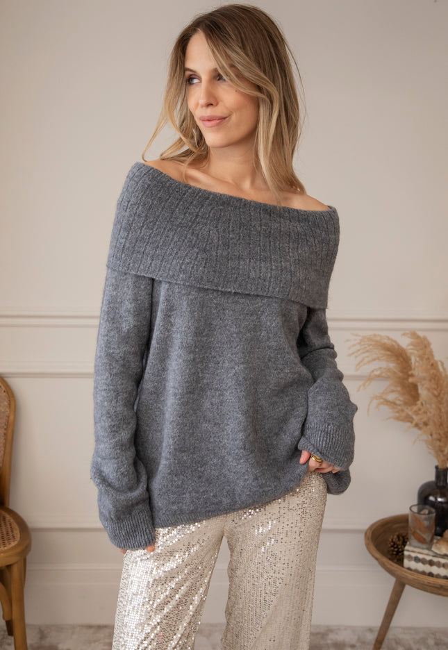 Pullover - Soft Shoulders - Grau