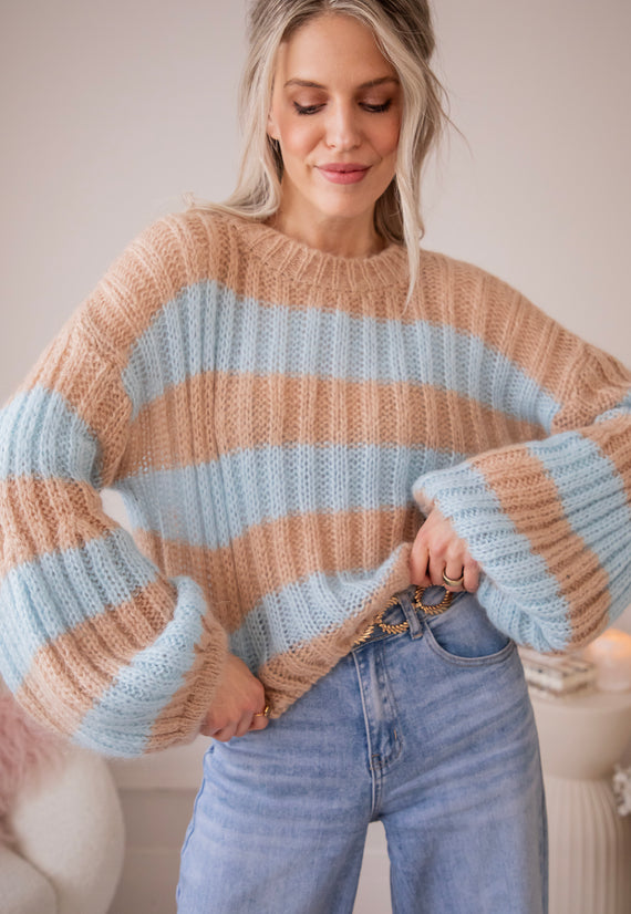 Sweet Softness Camel/Baby Blue - Trui