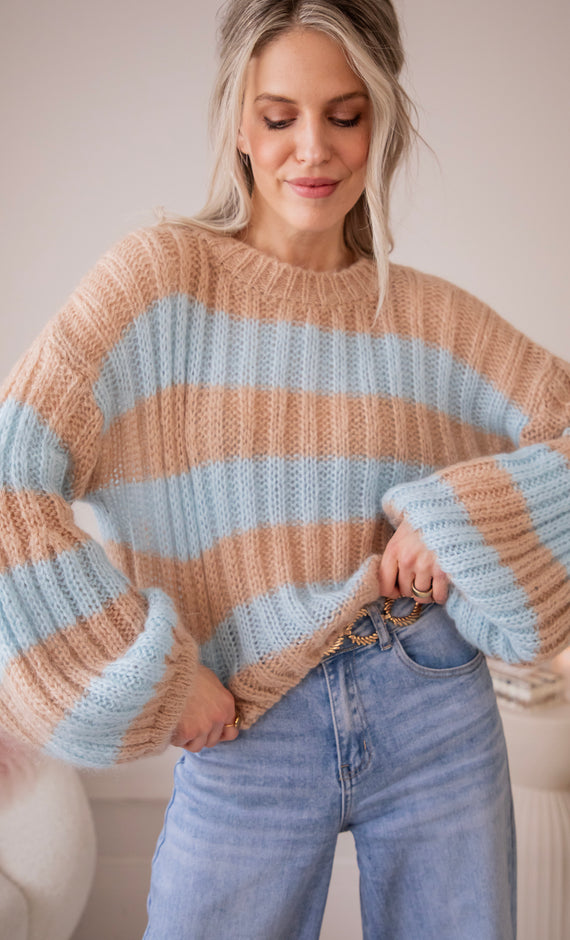 Sweet Softness Camel/Baby Blue - Trui