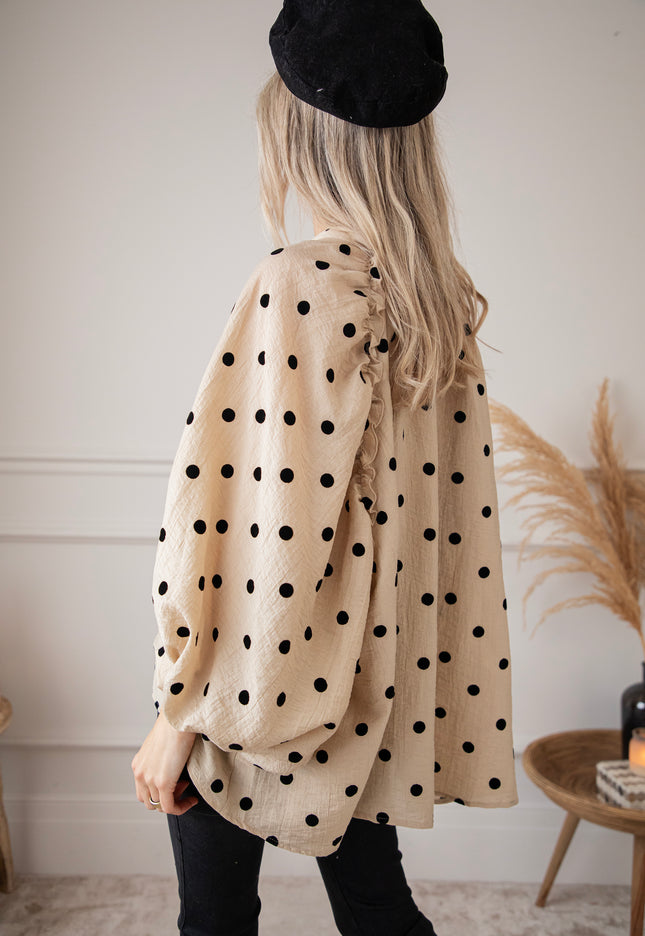 Bluse - Dotsy - Beige/Schwarz