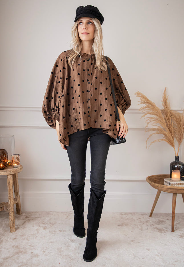 Bluse - Dotsy - Camel/Schwarz