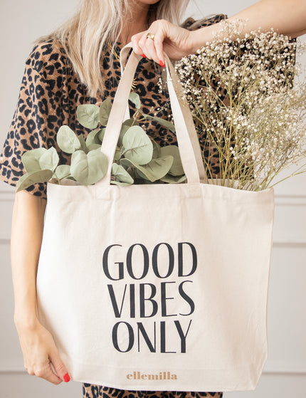 Good Vibes Only Beige/Black - Canvas Bag