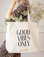 Jutebeutel - Good Vibes Only - Beige/Schwarz