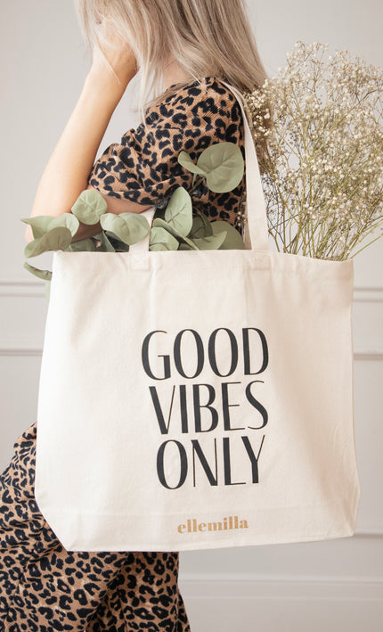 Jutebeutel - Good Vibes Only - Beige/Schwarz