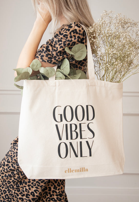 Good Vibes Only Beige/Black - Canvas Bag