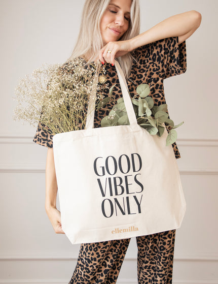 Jutebeutel - Good Vibes Only - Beige/Schwarz