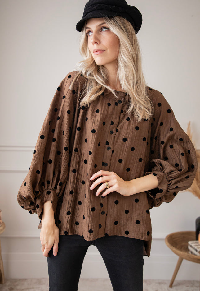 Bluse - Dotsy - Camel/Schwarz