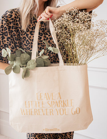 Leave A Little Sparkle Beige/Gold - Canvas Bag