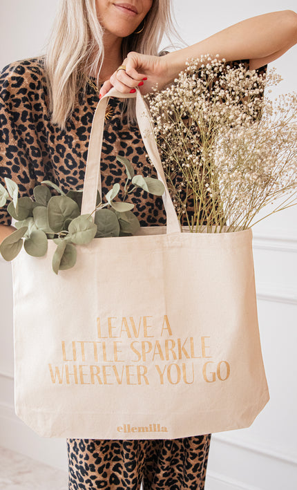 Leave A Little Sparkle Beige/Gold - Canvas Tas