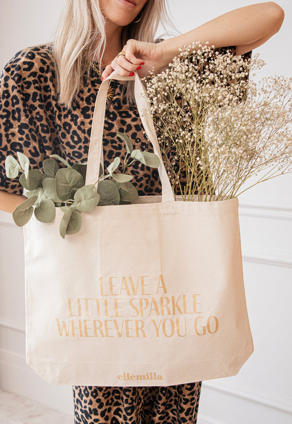 Leave A Little Sparkle Beige/Gold - Canvas Bag