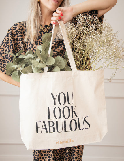 You Look Fabulous Beige/Black - Canvas Tas