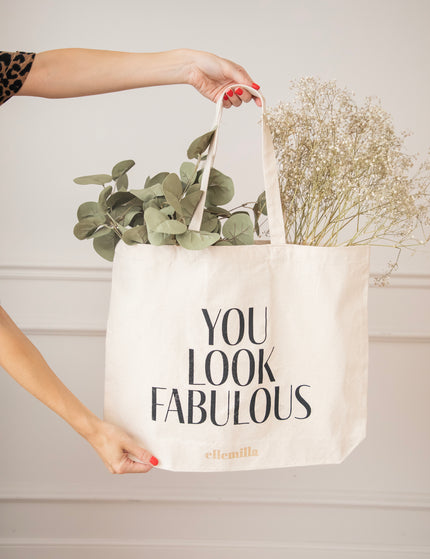 You Look Fabulous Beige/Black - Canvas Bag