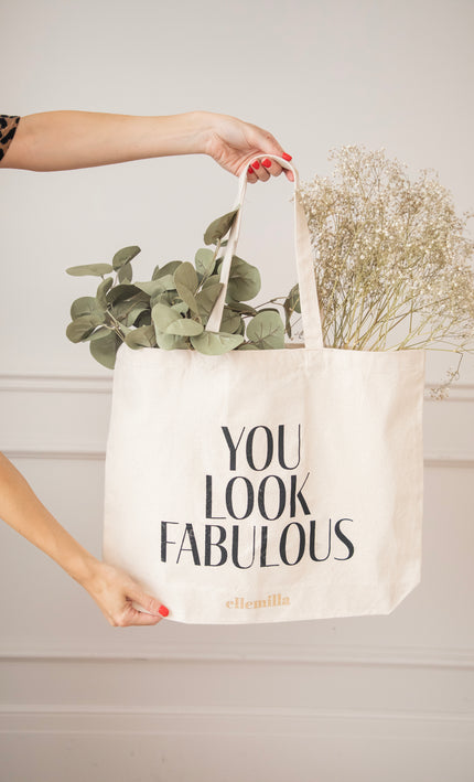 You Look Fabulous Beige/Black - Canvas Bag