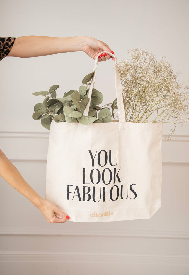 You Look Fabulous Beige/Black - Canvas Bag