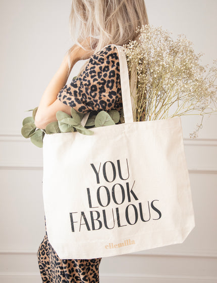 You Look Fabulous Beige/Black - Canvas Bag