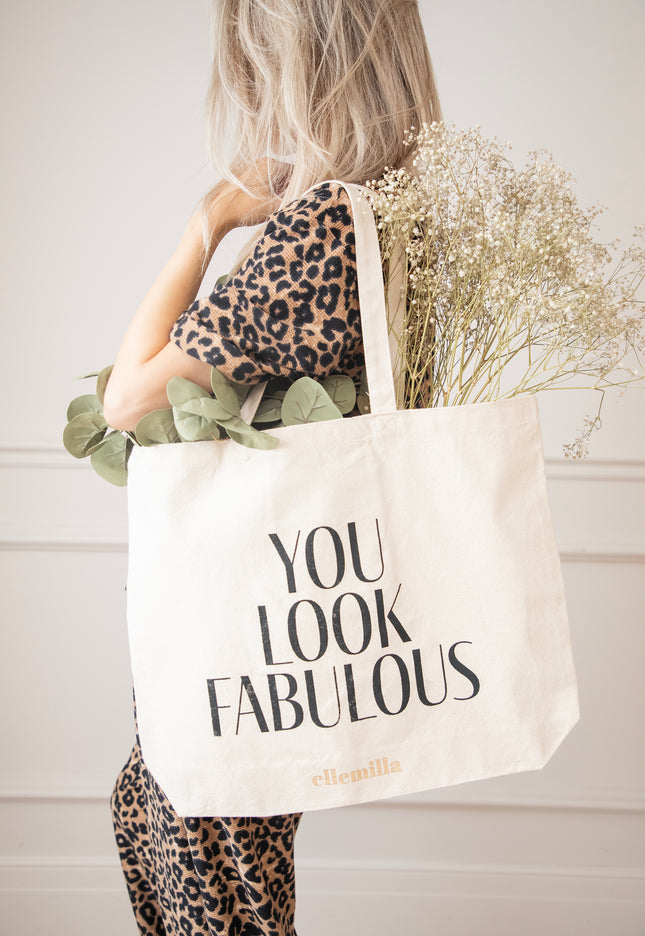 You Look Fabulous Beige/Black - Canvas Bag