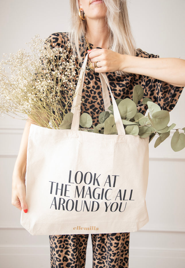 Magic Around You Beige/Black - Canvas Tas